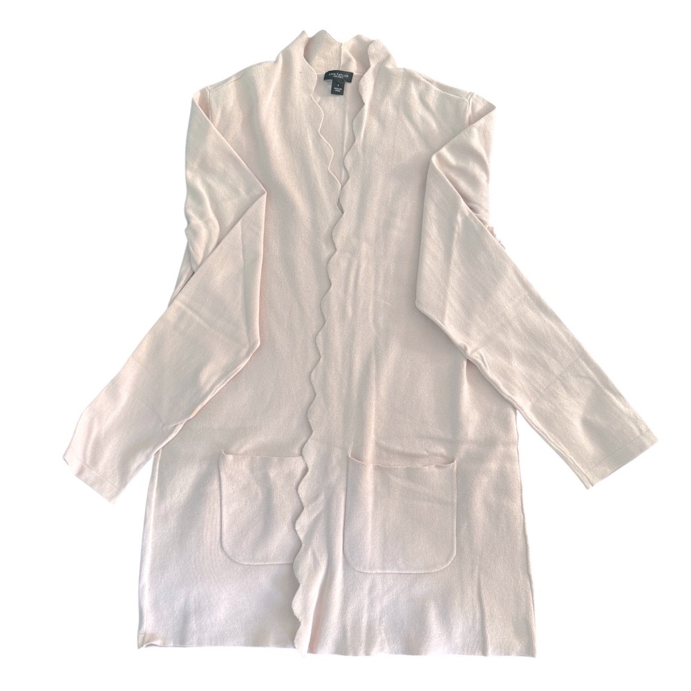 Ann Taylor Factory Cream and Pink Open-Front Cardigan